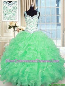 Modern Sweetheart Sleeveless Organza Quinceanera Dress Beading and Appliques and Ruffles Lace Up