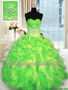 Spring Green Lace Up Sweetheart Beading 15 Quinceanera Dress Organza Sleeveless