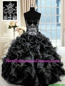 Classical Floor Length Ball Gowns Sleeveless Black Quinceanera Gown Lace Up