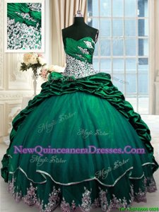 Perfect Sweetheart Sleeveless Taffeta Vestidos de Quinceanera Beading and Appliques and Pick Ups Brush Train Lace Up