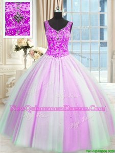 Inexpensive Multi-color Lace Up Quinceanera Gowns Beading and Sequins Sleeveless Floor Length