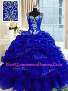 New Arrival Pick Ups Straps Sleeveless Lace Up 15th Birthday Dress Royal Blue Organza