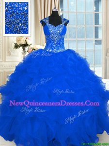 Extravagant Floor Length Lace Up Quinceanera Dress Royal Blue and In for Military Ball and Sweet 16 and Quinceanera withBeading and Ruffles