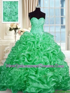 Flirting Sleeveless Sweep Train Lace Up Beading Quinceanera Gowns