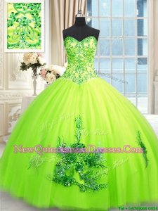 Comfortable Floor Length Yellow Green Sweet 16 Dresses Sweetheart Sleeveless Lace Up