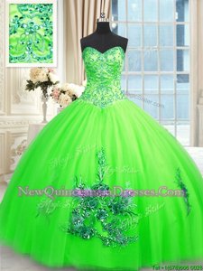 New Arrival Sweetheart Sleeveless Lace Up Ball Gown Prom Dress Spring Green Tulle