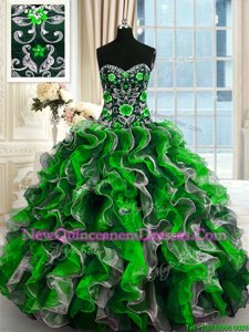 Exquisite Floor Length Lace Up Vestidos de Quinceanera Multi-color and In for Military Ball and Sweet 16 and Quinceanera withBeading and Ruffles