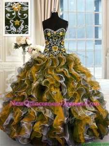 Glorious Multi-color Lace Up Sweet 16 Quinceanera Dress Beading and Ruffles Sleeveless Floor Length