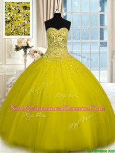 Custom Designed Floor Length Yellow Quinceanera Dress Sweetheart Sleeveless Lace Up