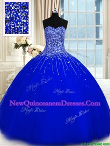 High Quality Ball Gowns Quinceanera Dress Royal Blue Sweetheart Tulle Sleeveless Floor Length Lace Up