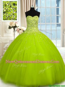 Captivating Olive Green Sweetheart Neckline Beading Ball Gown Prom Dress Sleeveless Lace Up