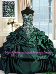 Fantastic Sleeveless Floor Length Beading and Embroidery and Pick Ups Zipper 15 Quinceanera Dress with Dark Green