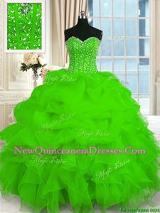 Eye-catching Spring Green Ball Gowns Beading and Ruffles Sweet 16 Dresses Lace Up Organza Sleeveless Floor Length