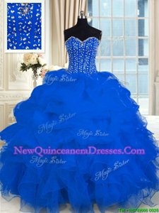 Fantastic Royal Blue Sleeveless Beading and Ruffles Floor Length Quinceanera Dress