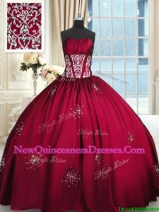 Best Selling Wine Red Lace Up Quinceanera Gowns Beading and Appliques and Ruching Sleeveless Floor Length