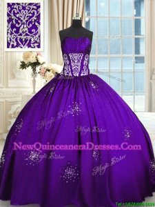 Sophisticated Purple Ball Gowns Beading and Appliques and Ruching 15 Quinceanera Dress Lace Up Taffeta Sleeveless Floor Length