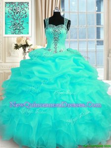 Exceptional Turquoise Ball Gowns Beading and Ruffles Quinceanera Gown Zipper Organza Sleeveless Floor Length