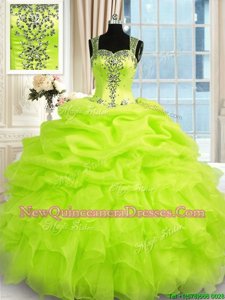 Gorgeous Straps Sleeveless Organza Sweet 16 Dresses Beading and Ruffles Zipper