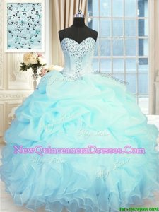 Beautiful Light Blue Lace Up Sweet 16 Dress Beading and Ruffles and Pick Ups Sleeveless Floor Length