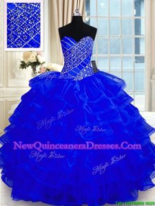 On Sale Royal Blue Sleeveless Beading and Ruffled Layers Floor Length Quinceanera Dresses