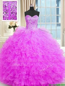 Wonderful Lilac Strapless Lace Up Beading and Ruffles Sweet 16 Dresses Sleeveless