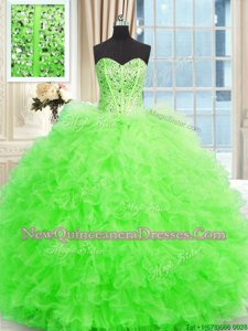 Modern Spring Green Ball Gowns Beading and Ruffles Sweet 16 Dress Lace Up Tulle Sleeveless Floor Length