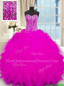 Dramatic Strapless Sleeveless Organza Ball Gown Prom Dress Beading and Ruffles Lace Up