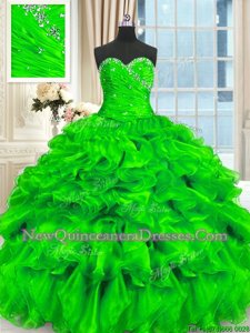 Nice Spring Green Sweetheart Neckline Beading and Ruffles Sweet 16 Quinceanera Dress Sleeveless Lace Up