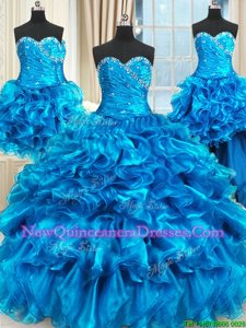 Admirable Four Piece Floor Length Three Pieces Sleeveless Blue Sweet 16 Dresses Lace Up