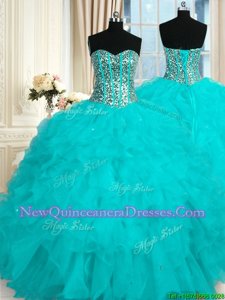 Fantastic Baby Blue Lace Up Sweet 16 Dresses Beading and Ruffles Sleeveless Floor Length