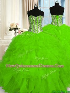 Simple Spring Green Sweetheart Lace Up Beading and Ruffles 15 Quinceanera Dress Sleeveless