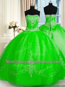 Latest Ball Gowns Sweet 16 Dress Spring Green Strapless Tulle Sleeveless Floor Length Lace Up