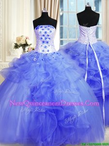 Free and Easy Lavender Strapless Neckline Pick Ups and Hand Made Flower Quinceanera Gown Sleeveless Lace Up