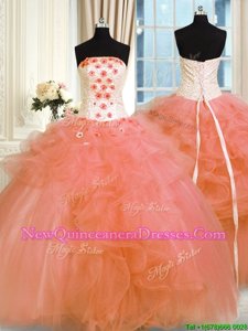 Sleeveless Lace Up Floor Length Pick Ups and Hand Made Flower Sweet 16 Dresses