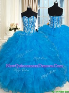 Fantastic Beading and Ruffles Sweet 16 Dress Baby Blue Lace Up Sleeveless Floor Length