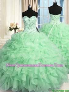 Nice Ball Gowns Quinceanera Gowns Apple Green Sweetheart Organza Sleeveless Floor Length Lace Up