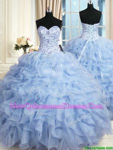 Modest Floor Length Ball Gowns Sleeveless Light Blue Quinceanera Gown Lace Up