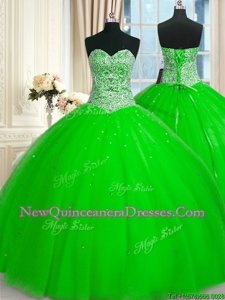 Edgy Beading and Sequins Sweet 16 Dresses Spring Green Lace Up Sleeveless Floor Length