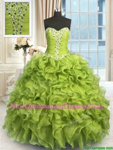 Extravagant Yellow Green Lace Up 15 Quinceanera Dress Beading and Ruffles Sleeveless Floor Length