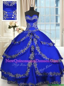 Glamorous Royal Blue Taffeta Lace Up Sweetheart Sleeveless Floor Length Quinceanera Gowns Beading and Embroidery and Ruffled Layers