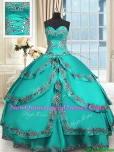 Super Turquoise Sweetheart Lace Up Beading and Embroidery and Ruffled Layers Quince Ball Gowns Sleeveless