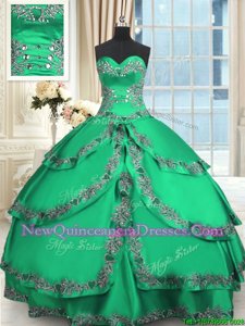 Delicate Beading and Embroidery and Ruffled Layers Quinceanera Dresses Turquoise Lace Up Sleeveless Floor Length