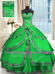 Latest Beading and Embroidery and Ruffled Layers Quinceanera Gowns Green Lace Up Sleeveless Floor Length