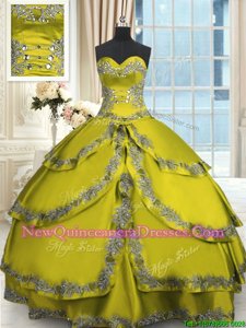 Fashionable Yellow Green Ball Gowns Taffeta Sweetheart Sleeveless Beading and Appliques and Ruffled Layers Floor Length Lace Up Quinceanera Dresses