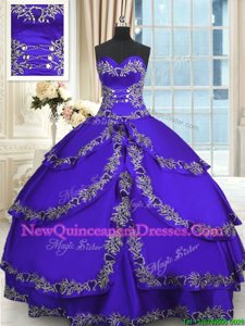 Artistic Taffeta Sweetheart Sleeveless Lace Up Beading and Appliques and Ruffled Layers Sweet 16 Quinceanera Dress inBlue