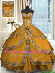 Best Selling Gold Sleeveless Beading and Embroidery and Ruffled Layers Floor Length Quince Ball Gowns