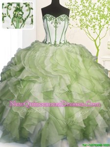 Charming Yellow Green Sleeveless Organza Lace Up Sweet 16 Quinceanera Dress for Military Ball and Sweet 16 and Quinceanera