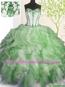 Custom Designed Sleeveless Beading and Ruffles Lace Up 15 Quinceanera Dress