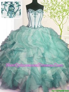 Green Sleeveless Beading and Ruffles Floor Length Quinceanera Dresses