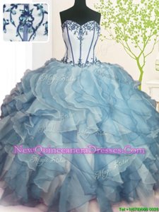 Artistic Sweetheart Sleeveless Quinceanera Gown Floor Length Beading and Ruffles Multi-color Organza